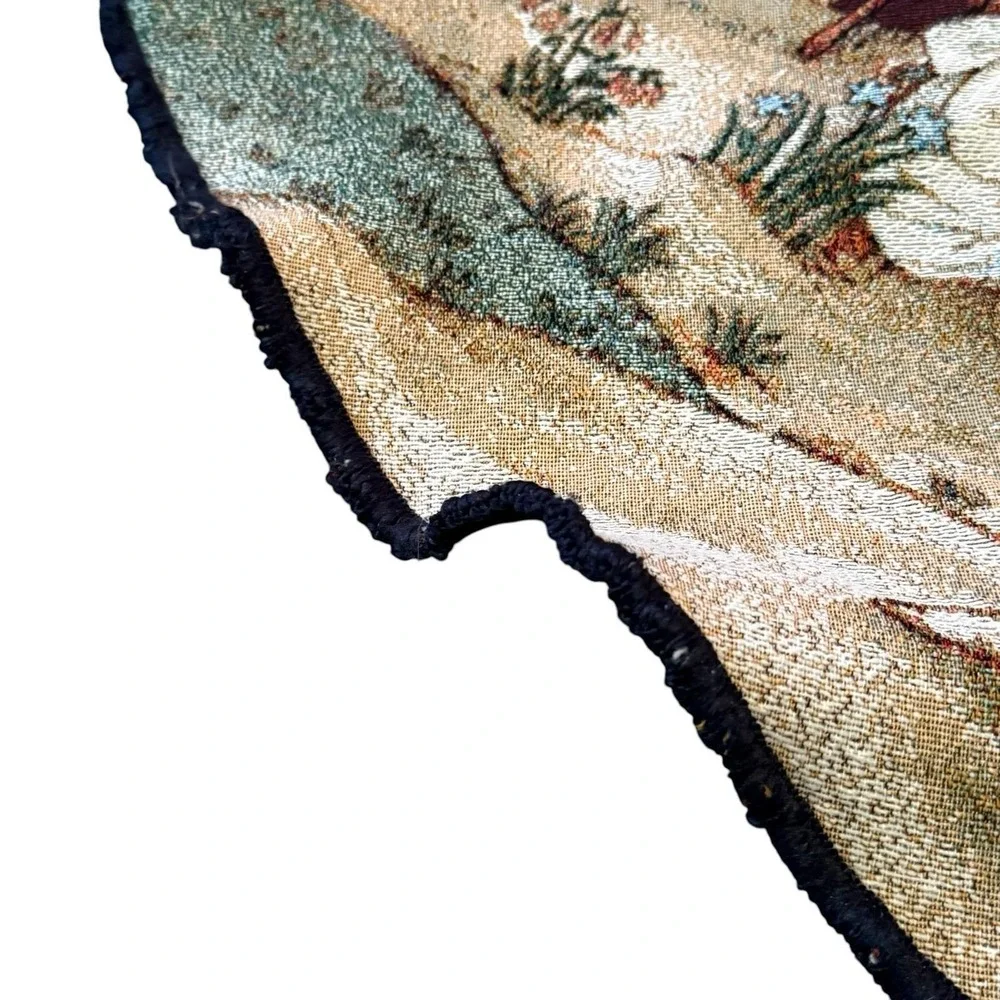 Vintage Nativity Christmas Tree Skirt Tapestry Woven Blue‎ Trim Holiday Decor